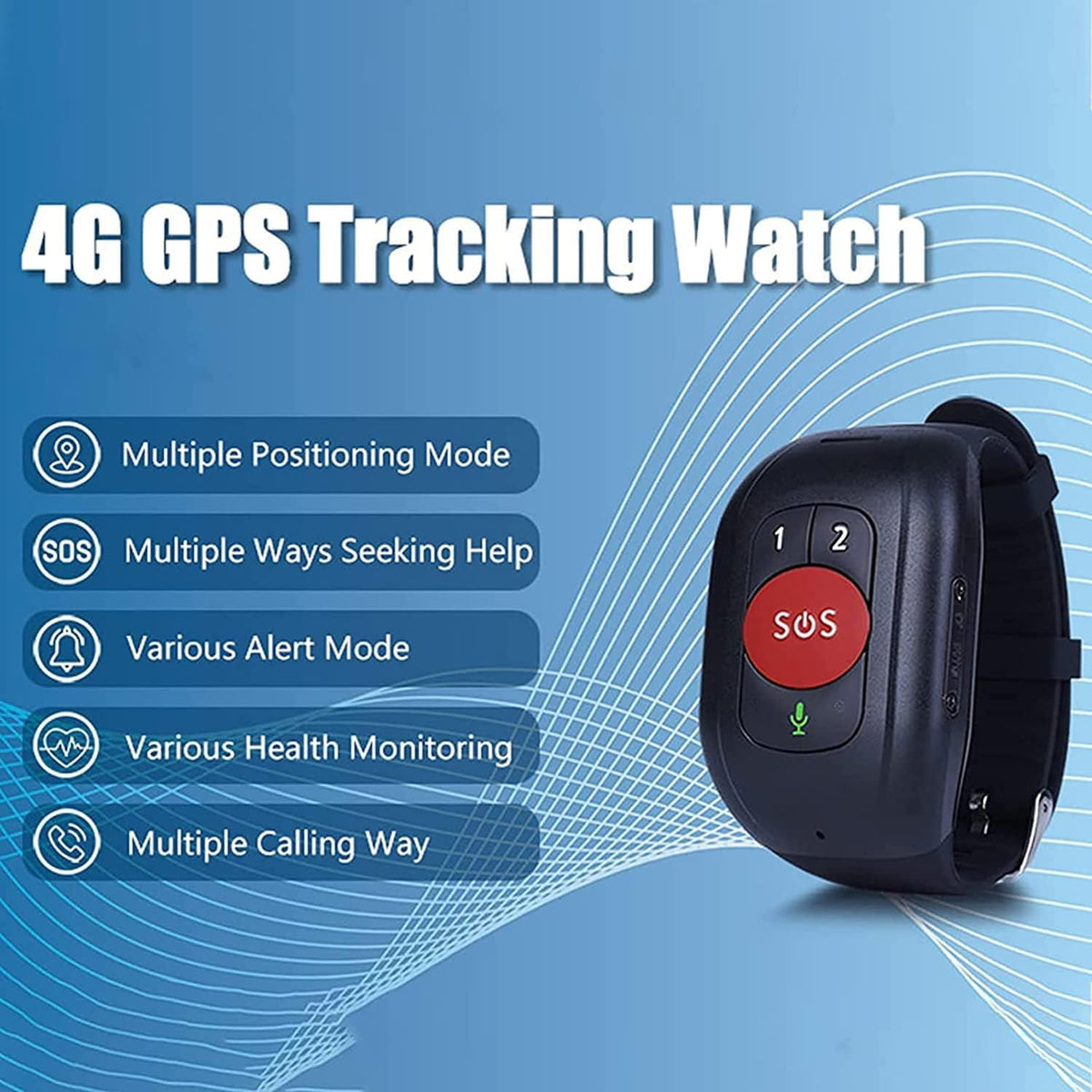 Gekoppeld aan de armband, valdetector paniekknop SOS, voor senioren, GPS 4G oproepen, GPS-tracker, IP67 waterdicht, stappenteller