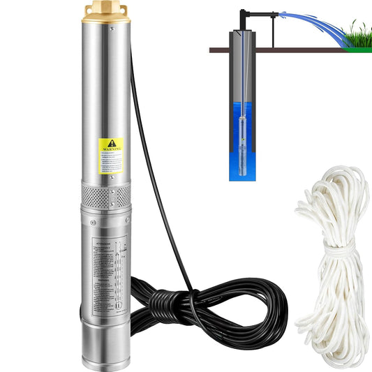 VEVOR Diepbronpomp motor met 750 W, dompelpomp voor fonteinen, 230 V, 50 Hz, dompelpomp voor fonteinen, maximale debiet van 100 l/min, bronpomp voor akkerland, fabrieken, mijnbouw