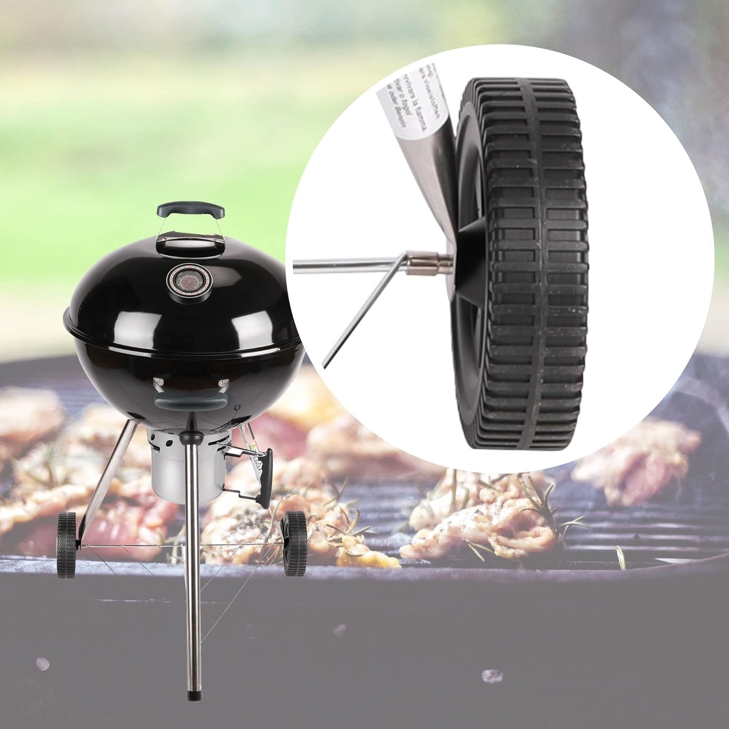 Amig - Fireplus Draagbare Houtskoolbarbecue - Ronde barbecue met deksel en wielen - Met ventilatiesysteem en aslade - Stalen grillrooster Ø53,5 cm - Afmetingen: 68,4 x 64 x 100 cm