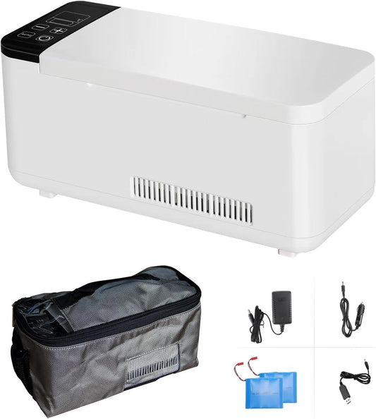 Insulinekoeler-koelbox, 2-8 °C, mini-medicijnkoelkast, lange werktijd, insulinekoeler voor 12-16 uur met twee onafhankelijke oplaadbare batterijen, perfect voor op reis, thuis (0,6 l, wit)