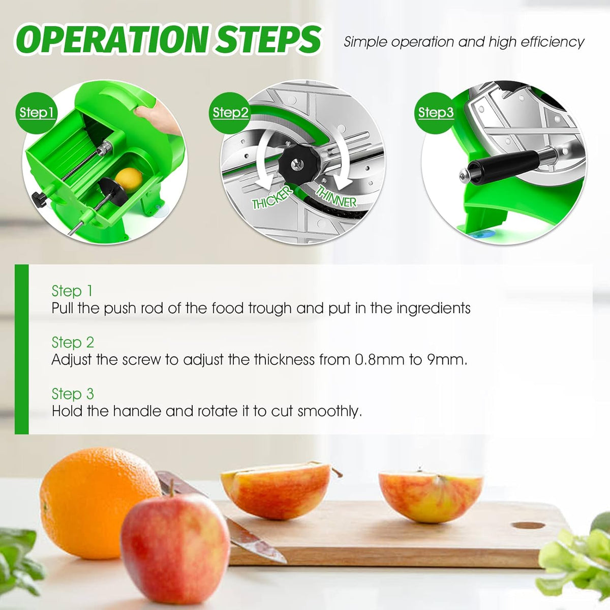 Manual Snijmachine – Groentesnijder – Fruitsnijder – Aardappelsnijder – Onionsnijder – Instelbare Snijdikte 0,8-9mm – Roestvrij Stalen Mes