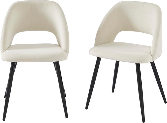 BAÏTA Set van 2 stoelen vintage corduroy beige metalen poten zwart