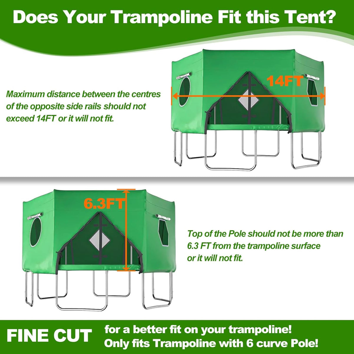 Trampoline Tent 427 cm Overkapping Afdekking, Trampoline Dak Accessoire voor Rechte Stangen met 6 Stangen, Bescherming tegen Zon en Wind, Geschikt voor Outdoor Gebruik (Groen)