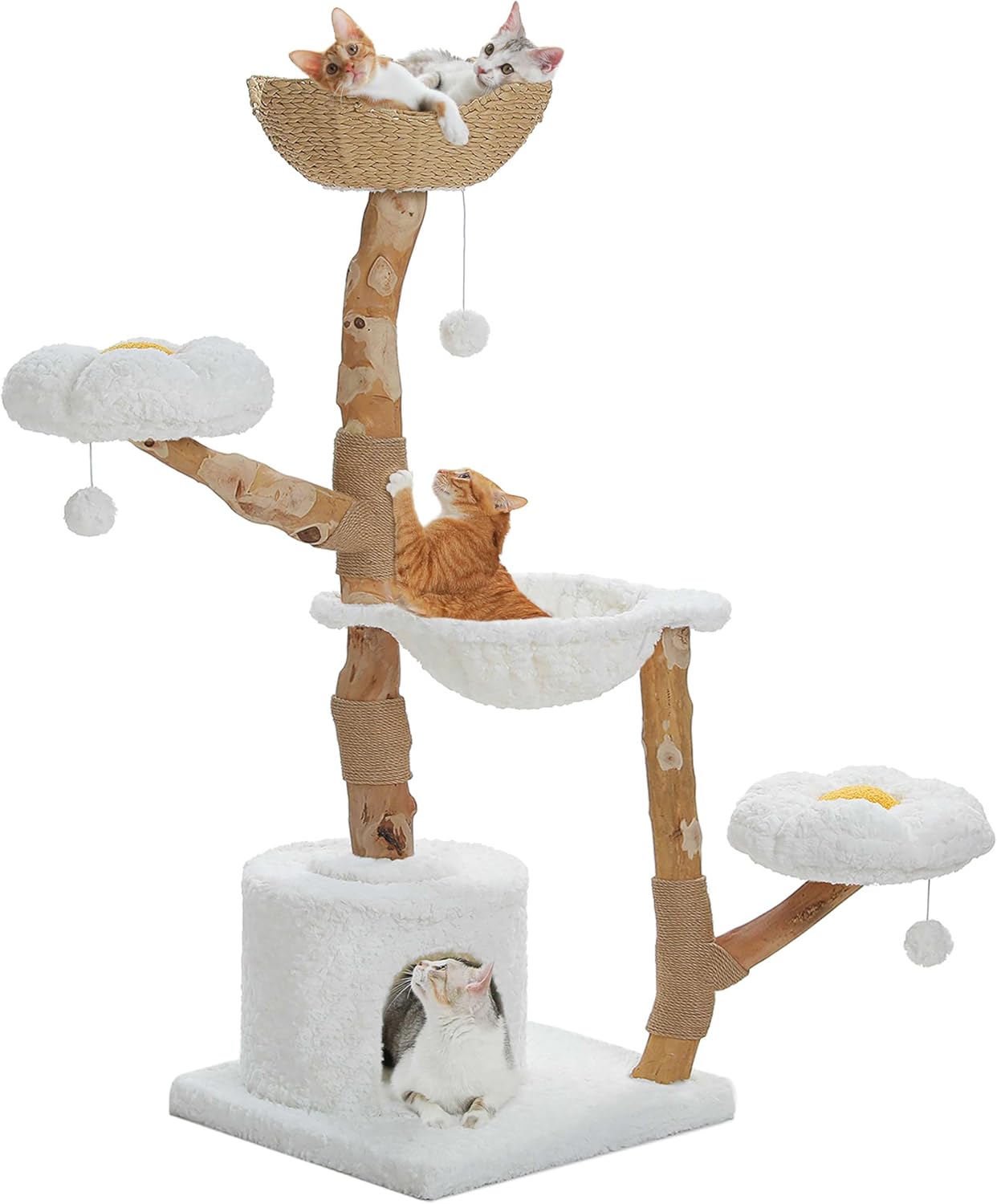 Krabpaal – Kattenboom – Kattenhuis – Kattenmand – Kattenmeubel – 150 cm Hoog – Massief Natuurlijk Hout