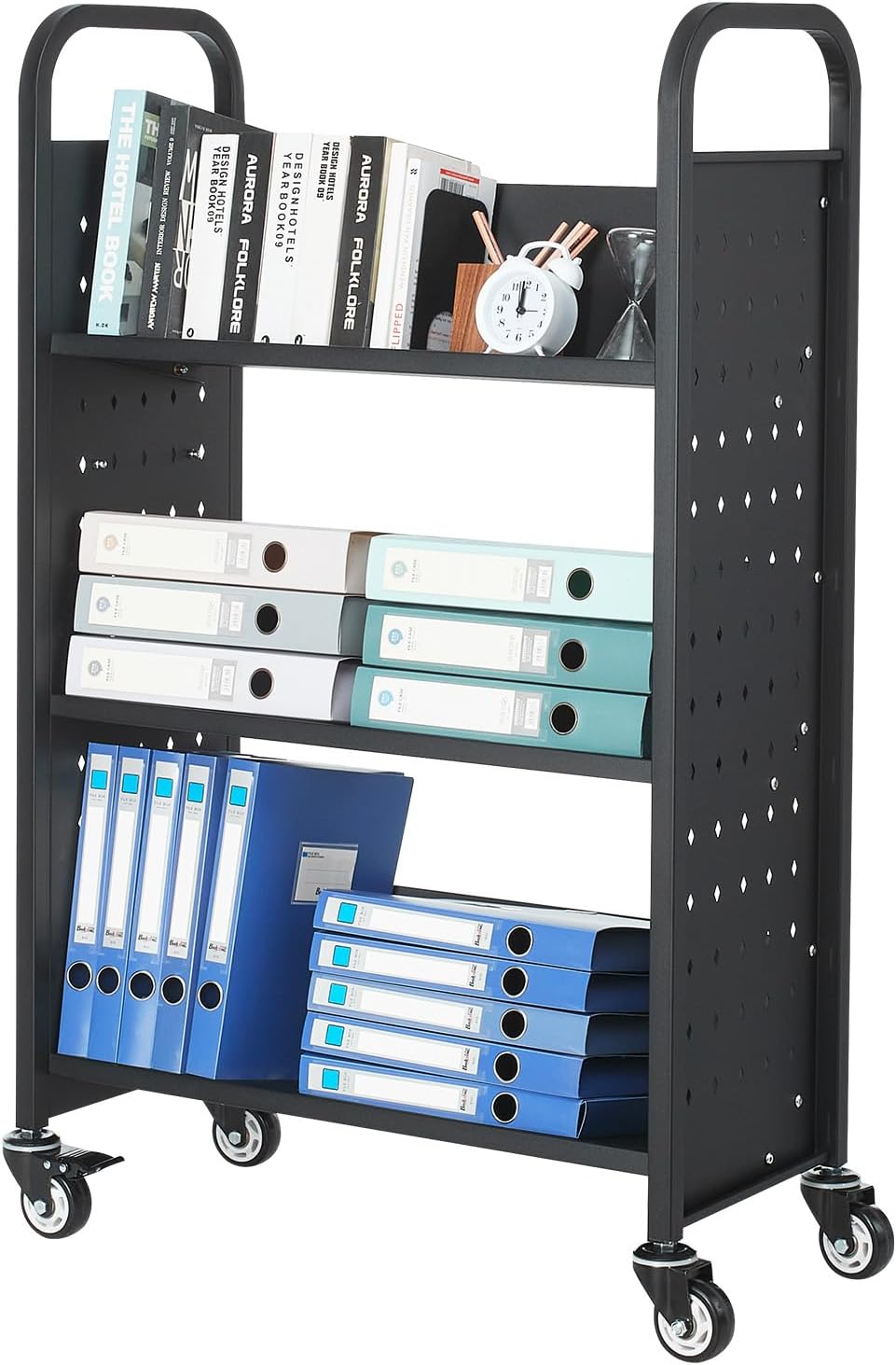Boekenwagen – Bibliotheekwagen – Boekenkar – Boekentrolley – Rollende Boekenkar – Enkelzijdig Met V-Vormige Planken – 350 Kg Draagkracht
