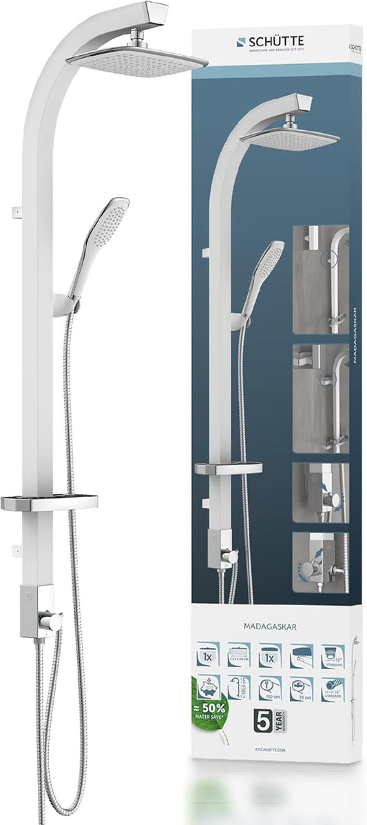 Hoga Schütte Madagaskar Douchesysteem, doucheset regendouche met hoofddouche en handdouche, doucheset voor hoofdhoofd, wit, één maat