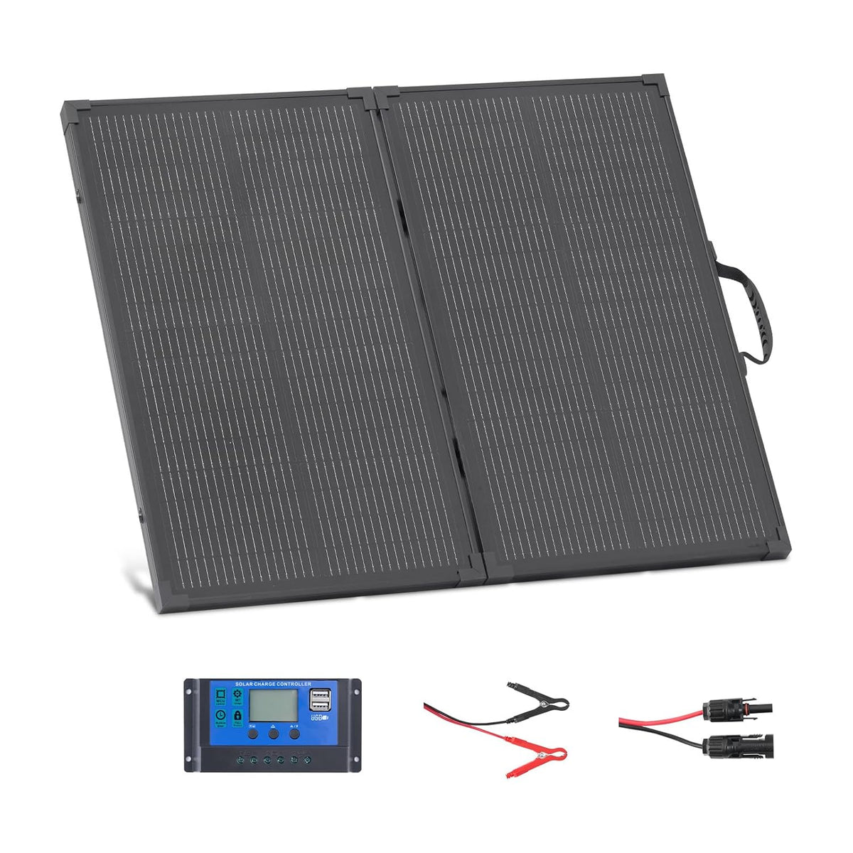 VEVOR Opvouwbaar zonnepaneel 100 W met frame, draagbaar monokristallijn fotovoltaïsch paneel type N met 16 BB, zonne-oplader IP67 waterdicht met PWM-controller 30 A MC4-uitgang