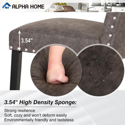 ALPHA HOME Dining Chairs Set of 4, Upholstered Kitchen Chair, Dining Chairs, Tufted Kitchen Chairs with Solid Wood Legs and High Backrest, Faux Leather Padded Parson Chairs, Grey