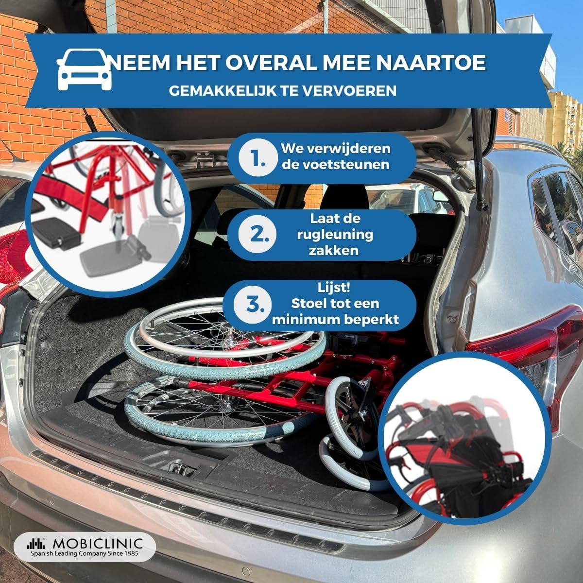 Opvouwbare rolstoel | Remmen op handgrepen en wielen | Ultralicht | Tweedelige rugleuning | Aluminium | Torre | Mobiclinic