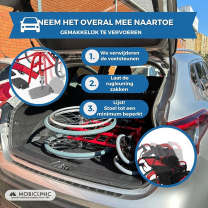 Opvouwbare rolstoel | Remmen op handgrepen en wielen | Ultralicht | Tweedelige rugleuning | Aluminium | Torre | Mobiclinic