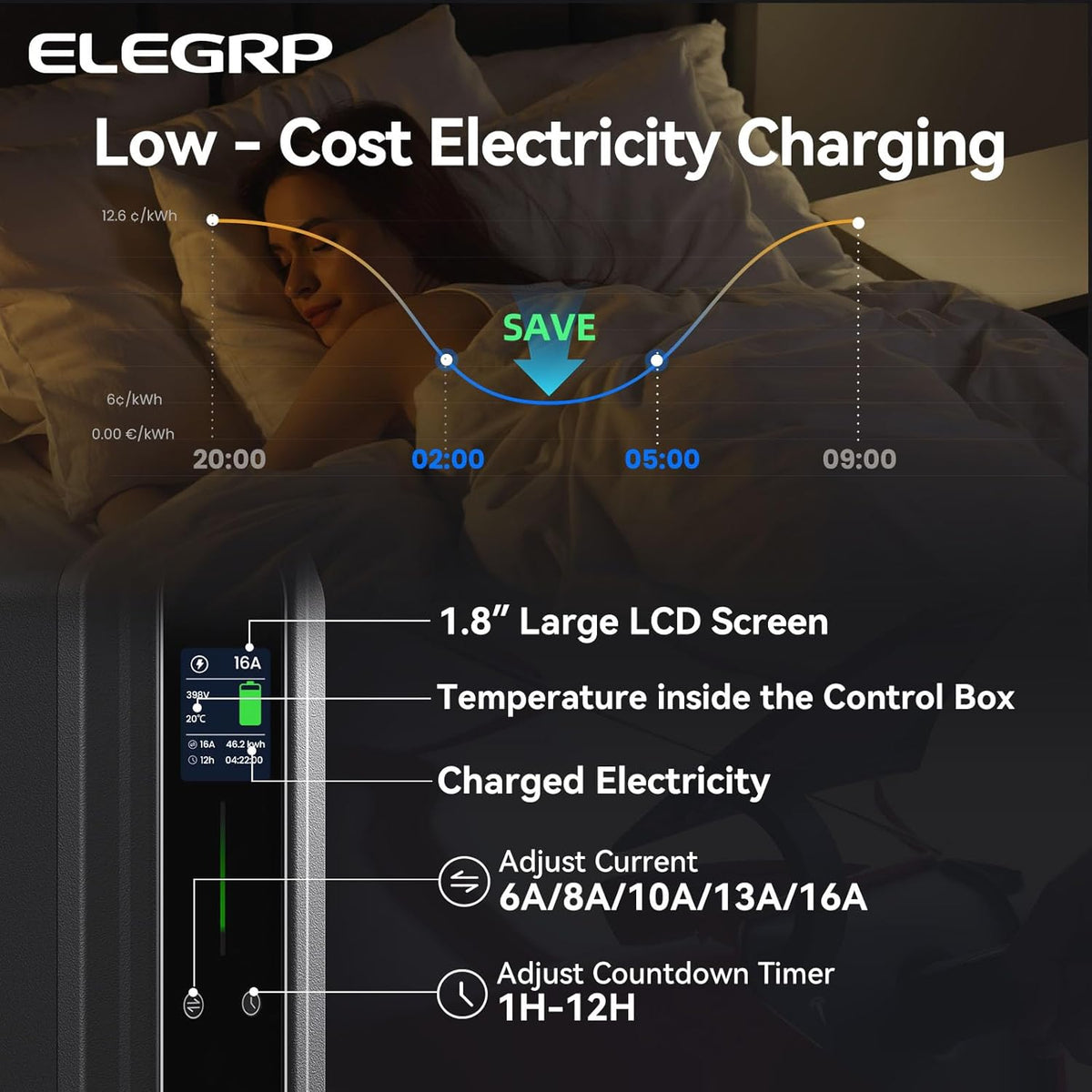 ELEGRP 11 kW mobiele Wallbox met type 2-oplaadkabel, driefasige oplader voor elektrische voertuigen, instelbaar van 6 tot 16 A, 5 m kabel, IP67 waterdicht, mobiel laadstation IEC 62196-2