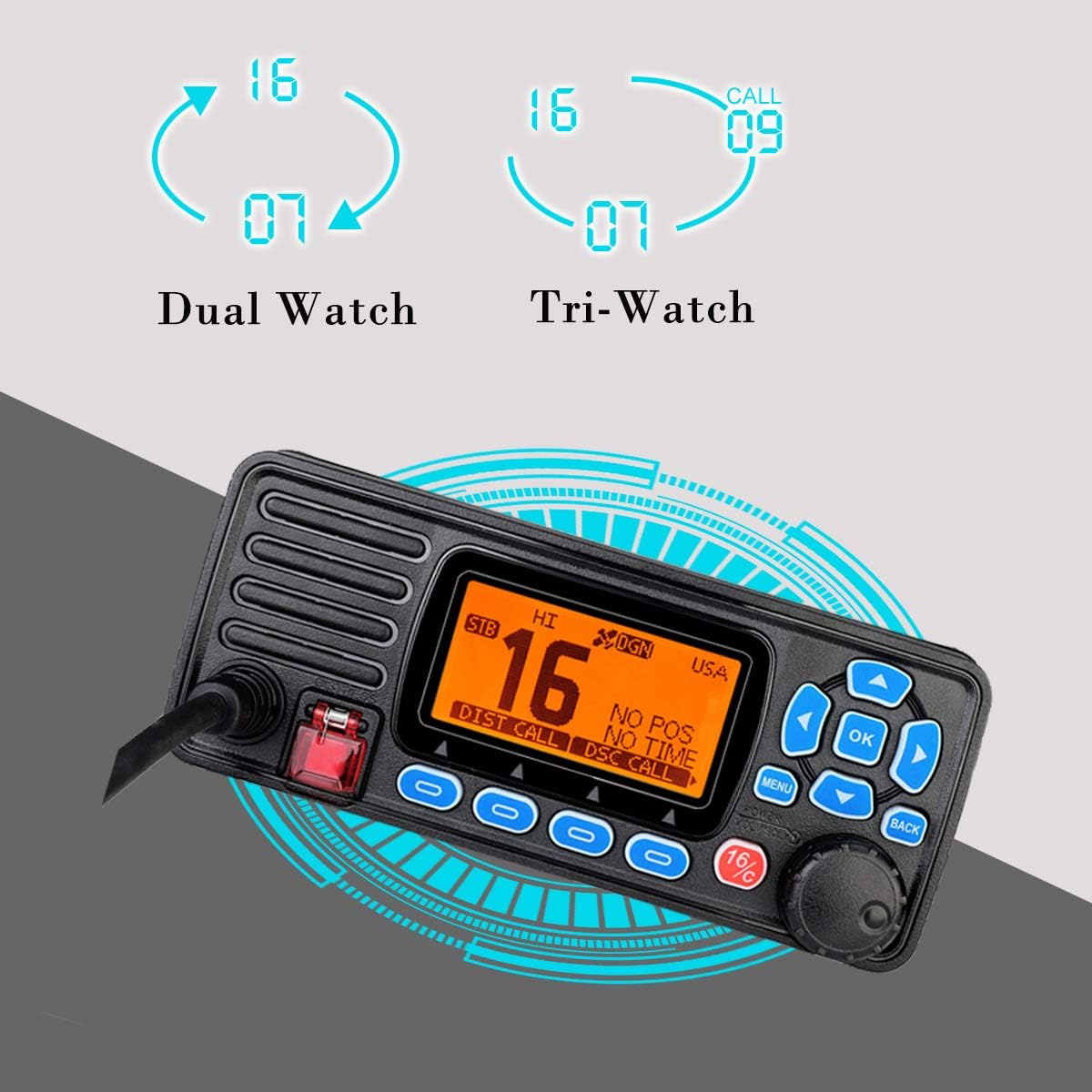 Retevis RA27 Marine Transceiver, IPX7 Waterproof, Class D DSC, GPS, 88 Channels VHF, Dual/Tri-watch, Geschikt voor International, Professional Marine Transceiver (1 stuk, zwart)
