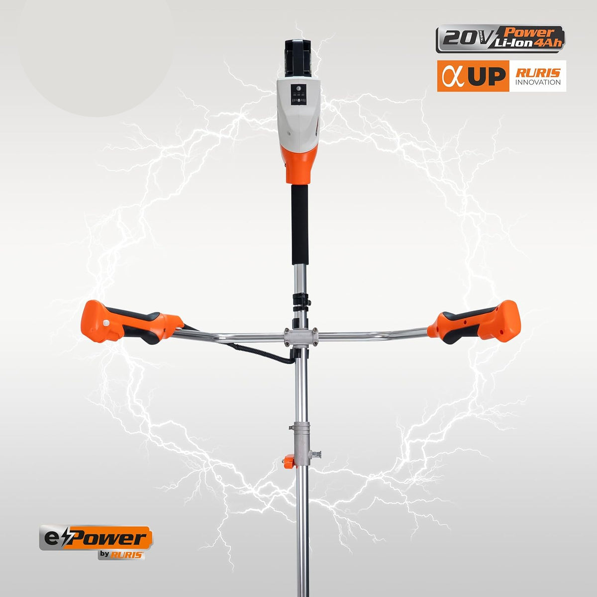 RURIS Bosmaaier met accu 3044e – borstelloze motor, maaibreedte 300 mm (draad) / 255 mm (lemmet), ergonomische handgrepen, accu 2 x 20 V Li-ION 4 Ah en dubbele oplader inbegrepen