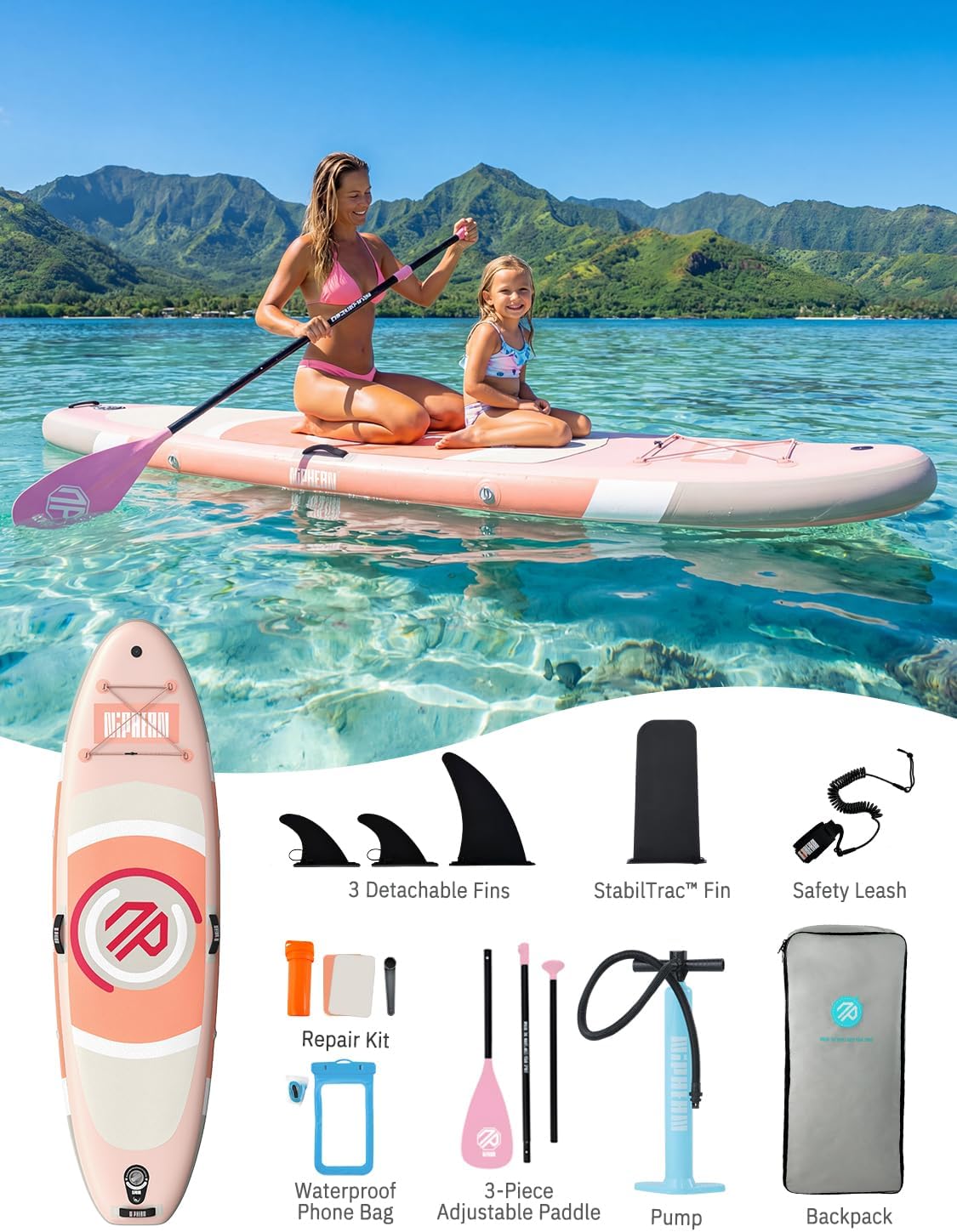 Niphean Opblaasbaar paddleboard met uitgebalanceerde vleugel en duurzame accessoires, stabiele 3,3 m opblaasbare paddleboards voor volwassenen en jongeren van alle vaardigheidsniveaus