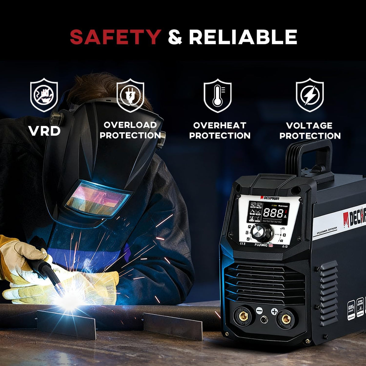 Decapower 220 V lasapparaat 120 A Arc Lift TIG FLUX MIG gasvrij 3-in-1 gasvrije draad lasmachine huishouden (FLUXMIG-120)