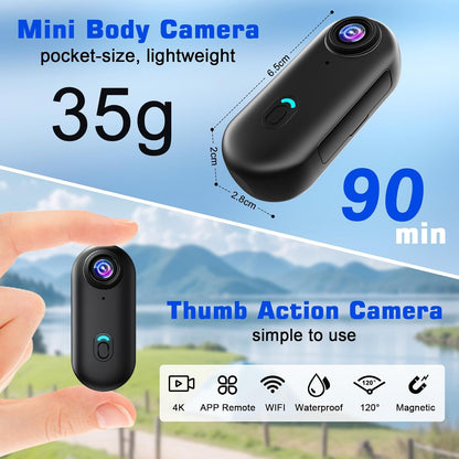 Actiecamera, wifi, 4K, waterdichte mini-actiecamera, mini-lichaamscamera, 120° motorhelmcamera met magnetische en meerdere houders, inclusief 16 GB SD-kaart