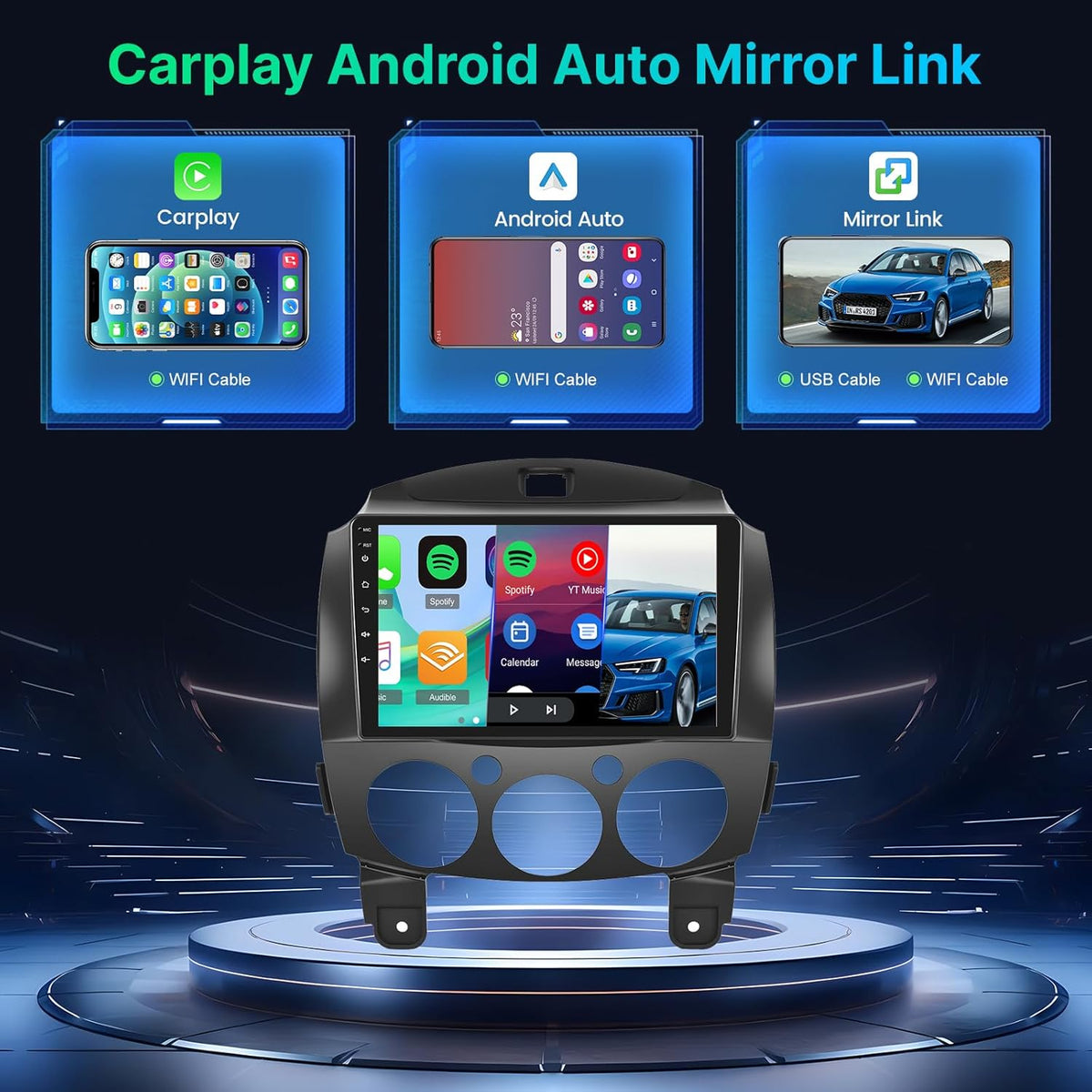 [2+64G]Android 13 Autoradio voor Mazda 2 2007-2014 met Wireless Carplay & Android Auto - 9 Inch Touchscreen Autoradio met WiFi GPS Mirror Link DSP FM/RDS Radio SWC + AHD Achteruitrijcamera