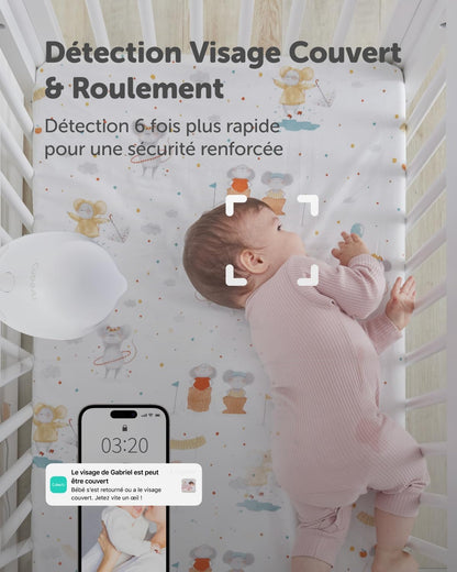 CuboAi 2025 Nieuw Model Slimme Babyfoon 3: Slaapveiligheidsmeldingen voor Bedekt Gezicht & Omrollen, 2.5K QHD Nachtzicht Camera, 2-Way Audio, Vochtigheidssensor, Slaapliedjes (Wandbevestiging Set)