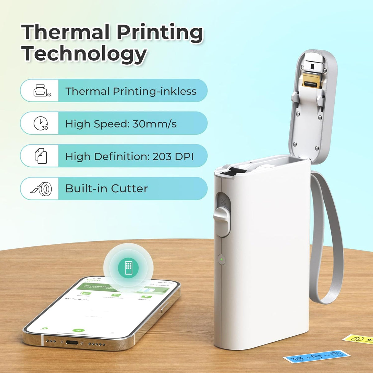 Nelko P21 Draagbare Bluetooth-labelmaker, draadloze stickerprinter met meerdere sjablonen voor thuiskantoororganisatie en opslaglocatie, met 3 rollen thermische tape (14 x 40 mm), wit