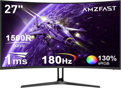 Amzfast Gaming Monitor Curvo 27'' 180 Hz, 1 ms MPRT, AMD FreeSync Premium, HDR10, DCI-P3 90%, Anti-Flicker/Glare, Low Blue Light, 1500R, VESA-bevestiging, HDMI/DP, met HDMI-kabel, AMZG27C1