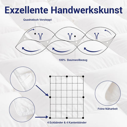 Donzen Dekbed 220x240 4 Seizoenen, 100% Katoenen Overtrek, Donsdekbed 240x220 All Season Warm, Dekbed Volumineus en Ademend Deken(Oeko-TEX en RDS Gecertificeerd, Wit, Vulgewicht 2100gr)