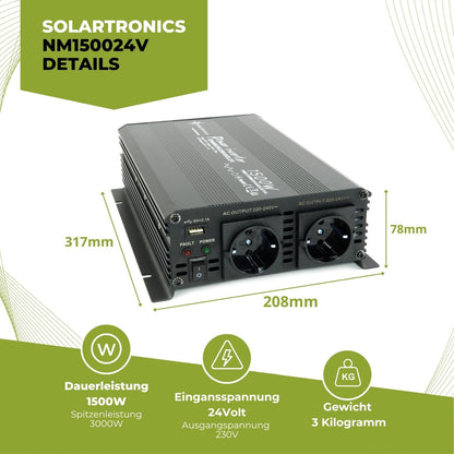 Spanningsomvormer 24 V 1500 3000 Watt 230 V - omvormer voor de mobiele aansluiting van huishoudelijke apparaten ..