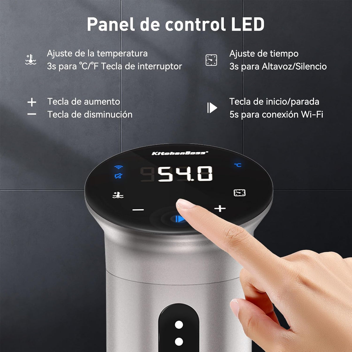KitchenBoss Sous Vide Stick Garer: 1100 W precisietoestel wifi sous-vide stick app-besturing sous-vide staaf circulatie 40 ℃-90℃ IPX7 waterdicht LED Touch Display ultra-stille dompelcirculator