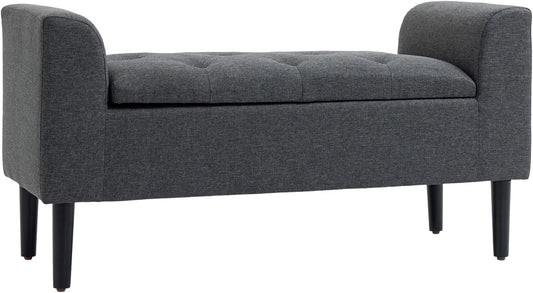 HOMCOM sofa with storage space upholstered sofa ottoman ottoman loadable up to 130 kg bedside table linen-like polyester rubber wood dark grey + black 116 x 44 x 58 cm - QUORE