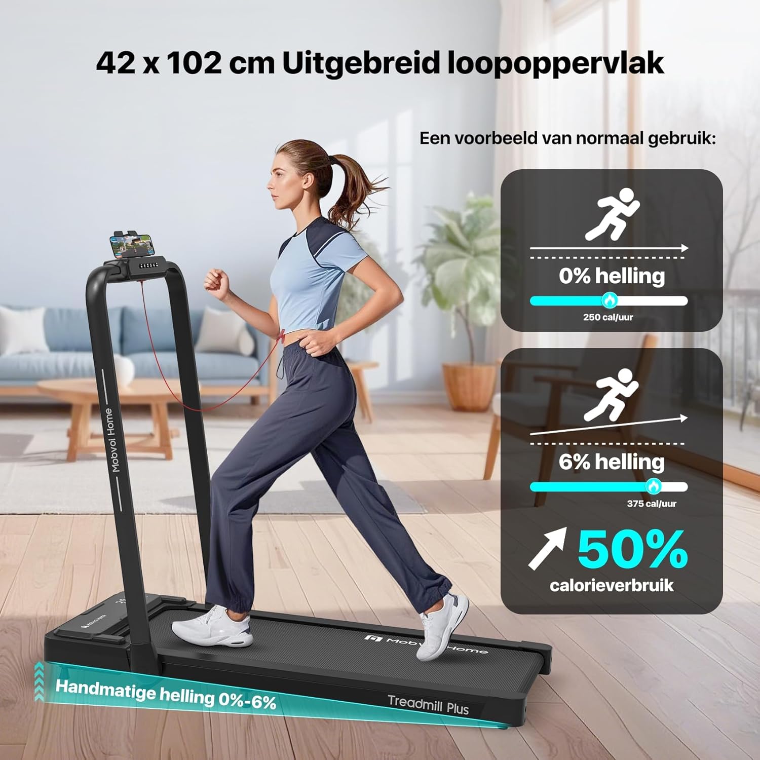 Mobvoi Home 3 in 1 Foldable Treadmill with 6% Incline Treadmat 2.5HP Compact Portable Treadmill Under Desk with Remote Control LED Display for Home Office 120kg 12km/h - QUORE