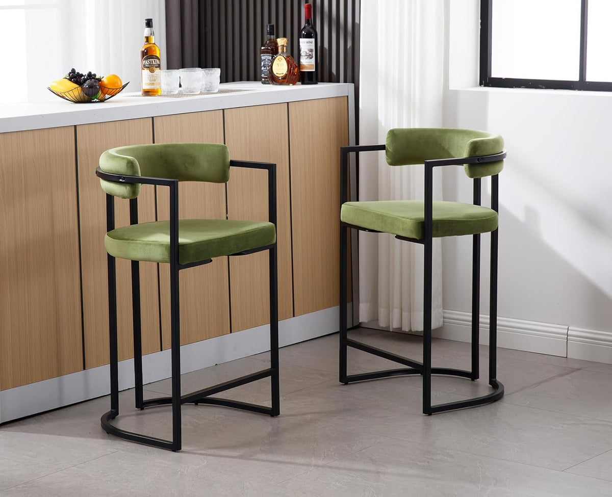 Barstoel – Barkruk – Keukenstoel – Stoel – Barkruk Set – Groen Velvet – Metalen Frame – Zithoogte 66 cm – Comfortabele Zitting - QUORE
