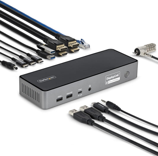 StarTech.com Triple-Monitor USB-C Docking Station, 140W Charging Dock voor MacBook Pro en Windows, 4K 60Hz HDMI of DisplayPort