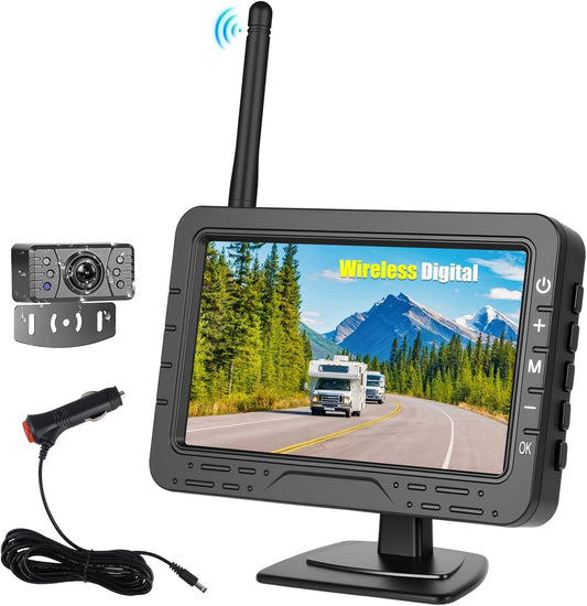 OiLiehu Draadloze Digitale Achteruitrijcamera, IP68 Infrarood Nachtzicht, 1080P Draadloze Camera Set met 4.3" IPS Monitor, Met Parkeerhulplijnen