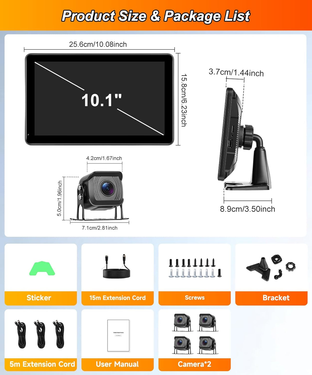 4 x achteruitrijcamera met 10,1 inch IPS-monitor, BSD-systeem, 4-voudig beeldscherm, 4K DVR-loop-opname, 1080p AHD achteruitrijcamera, auto, nachtzicht, IP68 waterdicht, voor SUV, vrachtwagen