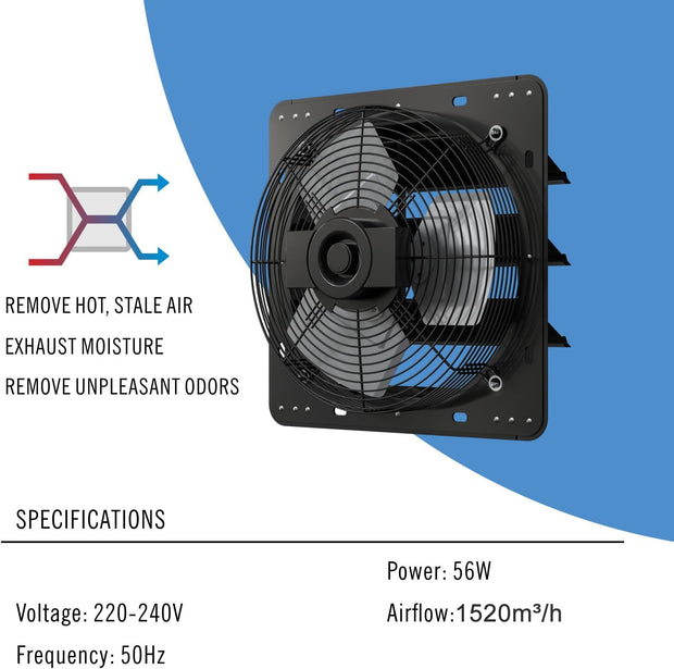 Afvoerventilator - Ventilator - Afzuigventilator - met Touchpad-bediening - voor Verwarming - Koeling - Booster - Groeitenten - Hydroculturen - Thuisgebruik Ventilatie - 300 mm - 32 x 5 x 26.2 cm - Zwart
