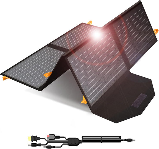 Zonnepanelen met Stekker - Zonnepaneel-Oplader - Zonnepaneel - 60 W - Opvouwbare - Draagbaar - met USB-uitgangen - 4-in-1-connector - voor Noodgevallen buiten - Camping - Noodsituatie - 19.8V - USB A -2.0 - QC3.0 - 20-28V DC - 89.2 x 23.1 x 5.6 cm - Zwart