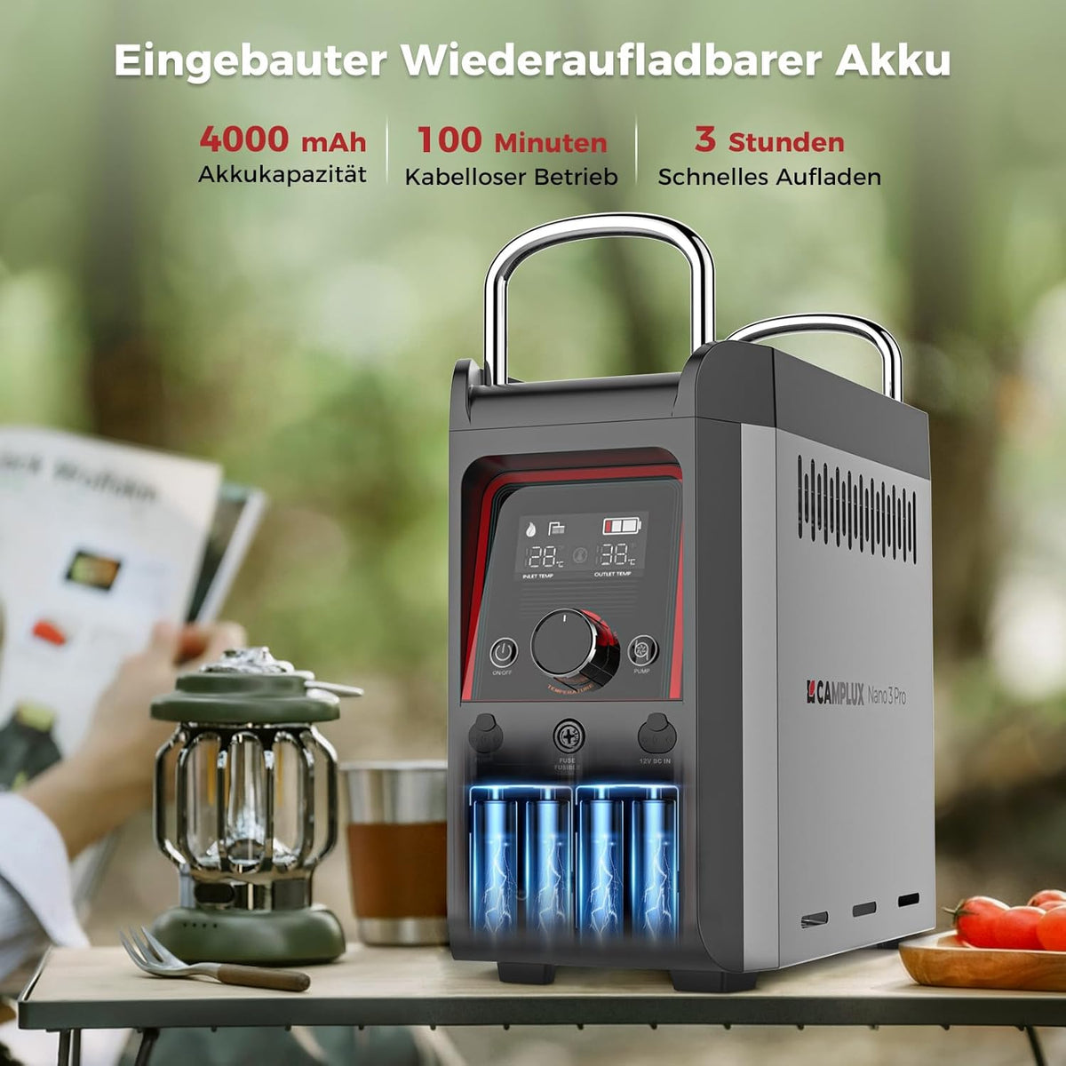 CAMPLUX Gas Boiler 3 Liter Draagbare met Waterpomp Nano 3 Pro-DE, LPG, 50mbar, voor Buitendouche, Camping, Campers, Nano Series