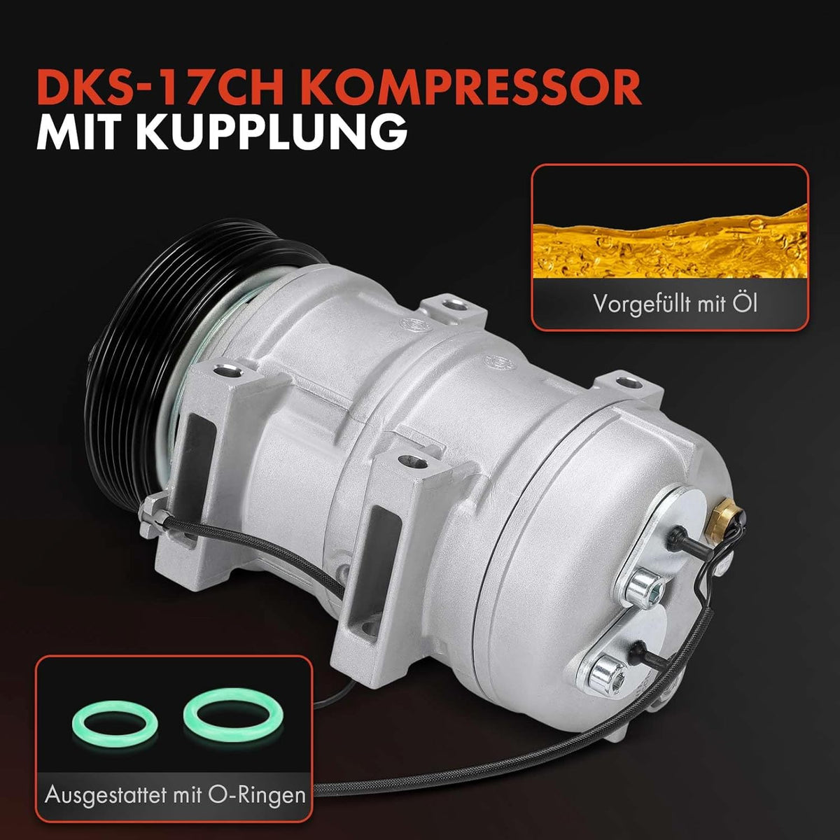 Frankberg ACP803000S Airconditioning Compressor Compatibel met XC90 2003-2007 S60 S80 AC Compressor 12V 6PK 117.47MM 2.5L 2.9L 3.2L Vervanging # ACP803000S