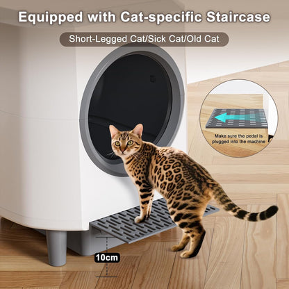 Automatische kattenbak Ellenpent zelfreinigende kattenbak met app-bediening en veiligheidssensor, 90 l grote capaciteit voor meerdere katten, Litiere Pour Chat Autonettoyant met 3 rollen poepzakken