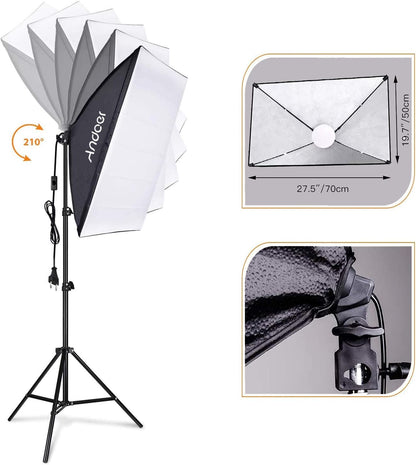 Softbox Set – Fotosoftbox, Fotostudio Kit, Studio Verlichting, Continue Verlichting – 2 Sets Met 50 X 70 Cm Softboxen – Dimbare Tweekleurige LED-Lampen 85 W – Verstelbare Statieven Tot 200 Cm