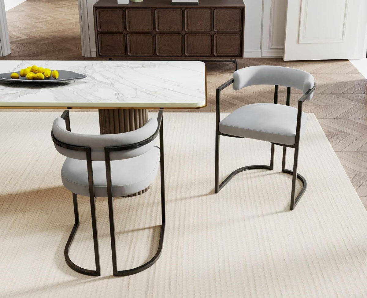 chairus Dining Chairs Set of 2 Velvet Metal Frame Kitchen Chairs Modern Side Armchairs for Dining Room (Grey) - QUORE
