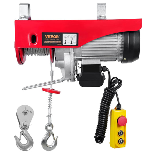 VEVOR Electric winch 500kg to 1000kg lifting height 12m cable motor winch 1600W copper motor pulley 10m/min lifting speed lift with wired remote cable lifter chain hoist