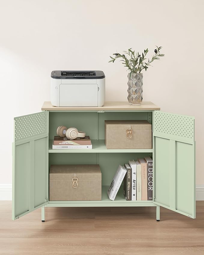 Kast - Dressoir - Archiefkast - Kantoorkast - Opbergruimte - 80 cm x 40 cm x 76 cm - Groen - QUORE