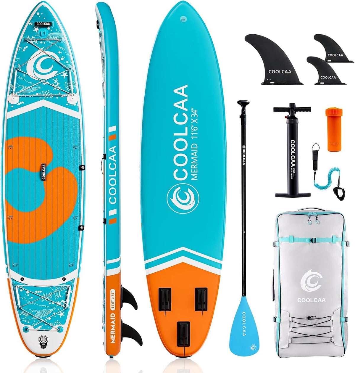 COOLCAA Stand-up paddleboard van 354 x 86 x 15 cm, met premium SUP-accessoires, draagkracht tot 210 kg, SUP-board voor volwassenen en jongeren van alle niveaus
