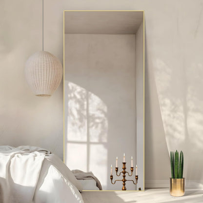Rechthoekige full-body spiegel, 192 x 85 cm staande spiegel met gouden aluminium frame, grote wandspiegel vloerspiegel voor slaapkamer, entree, hal, woondecoratie