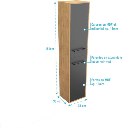 Aurlane PACM092 Structura P092 badkamerzuil, zwart/eiken bruin
