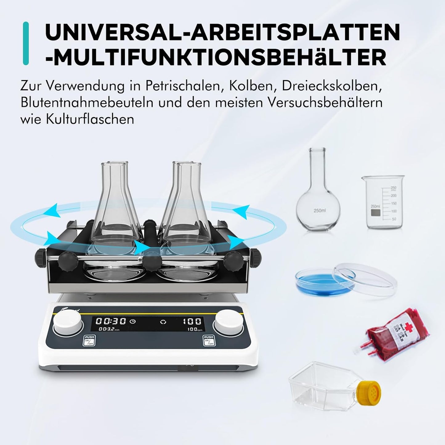 LABFISH Digitale orbitale schudapparaat, instelbare snelheid 40-200 tpm, werkblad 2 kg capaciteit, 2 kg, met timer en continue modus voor laboratorium