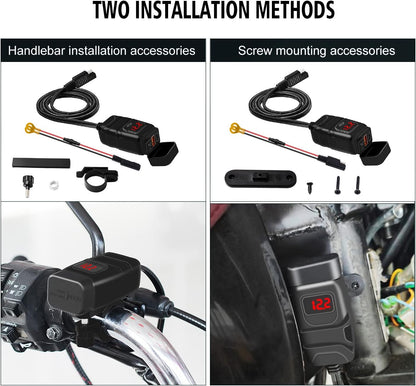 USB-stopcontact voor motorfiets, 18 W QC3.0 30 W PD USB-oplader voor motorfiets, waterdicht, snel opladen met schakelaar en led-voltmeter, US-B-stuur voor marine, auto, camper, SUV, boten