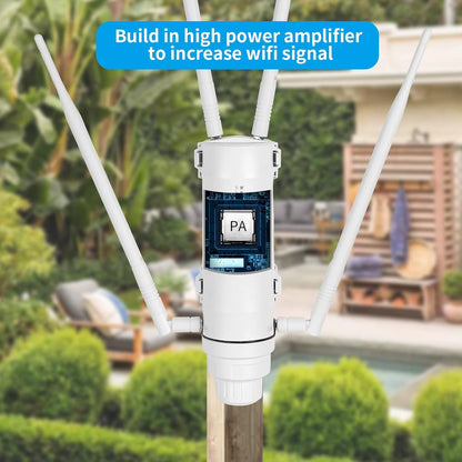 FLASHOWL Wifi-repeater voor buiten, 1200 Mbps waterdichte reikwijdte, signaalversterker en tuinrouter