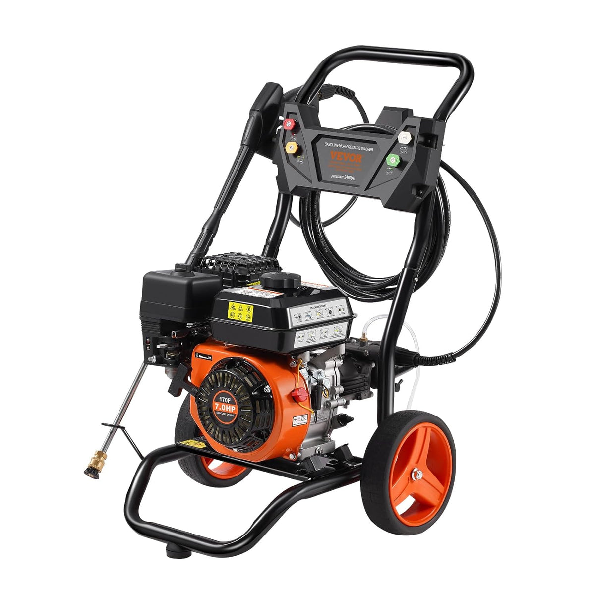 Gas Hogedrukreiniger – Benzine Hogedrukspuit – Drukreiniger – Schoonmaakmachine – 3400 PSI – 210cc 7 PK Motor – Aluminium Pomp – 5 Sproeiers – 10L/min Waterdoorvoer