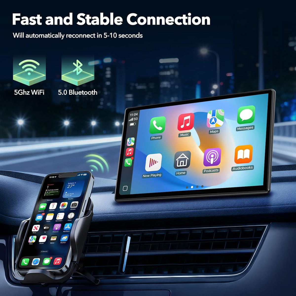 9 Inch Carplay Scherm – Android Auto Scherm – Auto Multimedia Speler – Touchscreen Navigatie – Backup Camera – Draadloos Wifi – Spraakbesturing Siri & Google Assistant